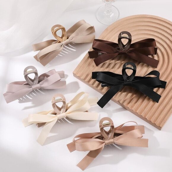 6 PCS Satin Bow Hair Clips Non-Slip for Women Girls Weddings Bridesmaids main image 7